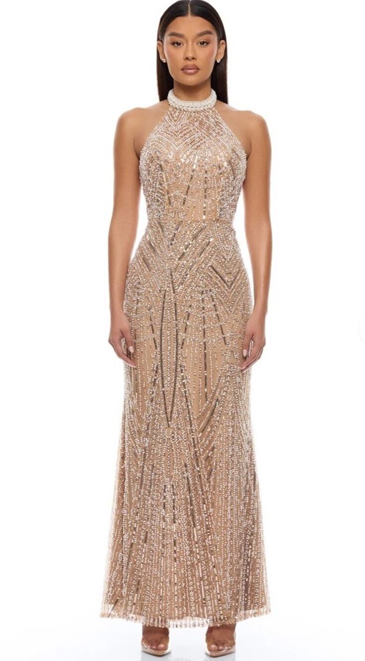 Nwt Luvistrue Pearl Embellished Maxi Dress 12 Luxury Evening Gown Prom Dress